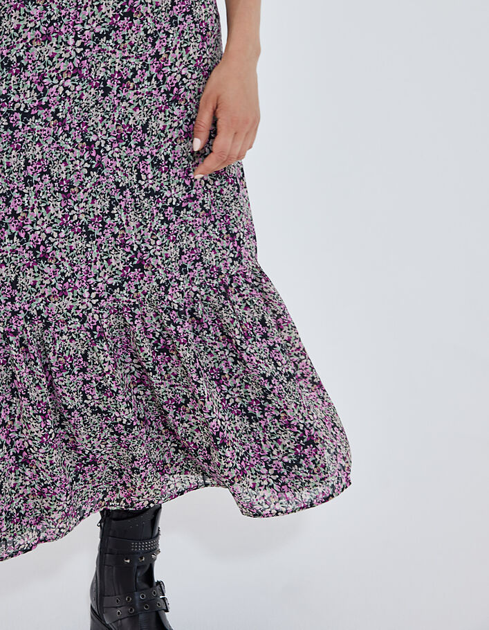 Multicoloured floral print ruffled long skirt-4
