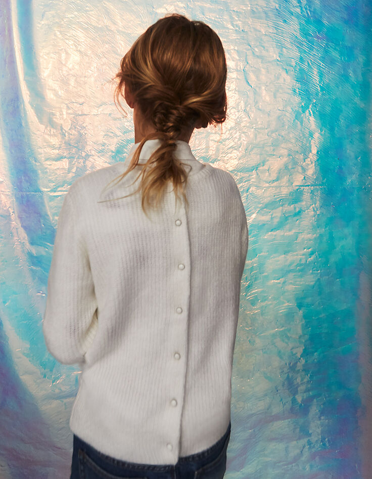 Pull en maille moulinée blanc cassé fille-2