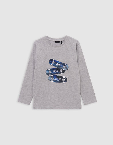 T-shirt gris coton bio badges skates garçon - IKKS
