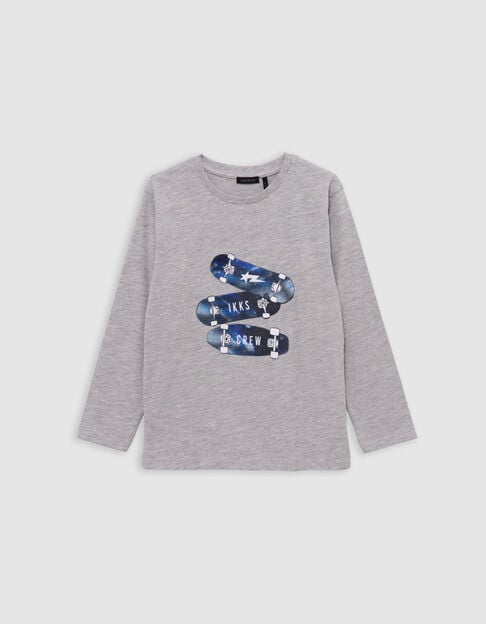 T-shirt gris coton bio badges skates garçon - IKKS