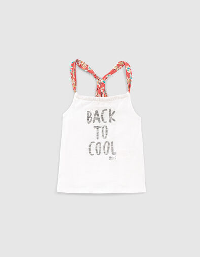 Girls’ white slogan organic vest top + flower scrunchie - IKKS
