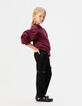 Girl's black studded straight cargo jeans-1