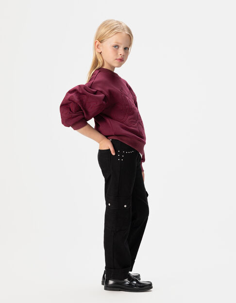 Girl's black studded straight cargo jeans - IKKS