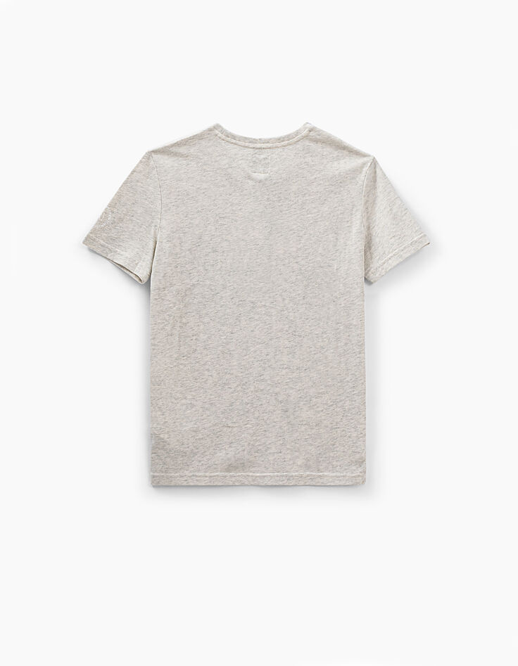 Kittgrau meliertes Jungen-T-Shirt mit Surfbrett-Flagge -3