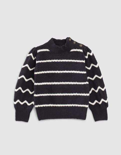 Girls’ dark navy knit sailor-stripe sweater - IKKS