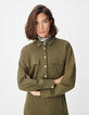 Women's Khaki Knit Shirt Dress with Belt-4