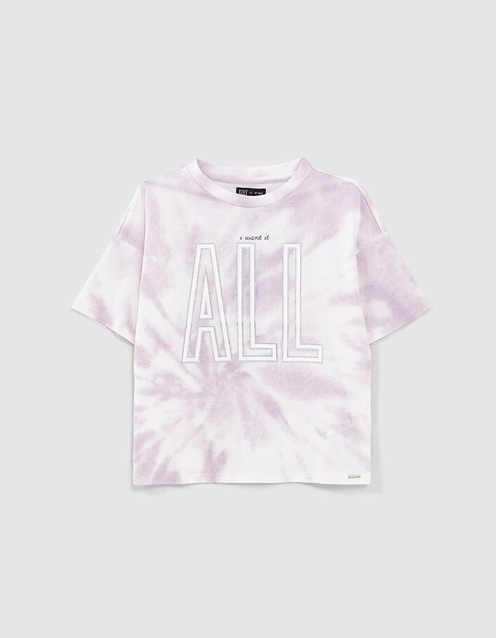 Girls' off-white tie-dye organic T-shirt with XL letters - IKKS