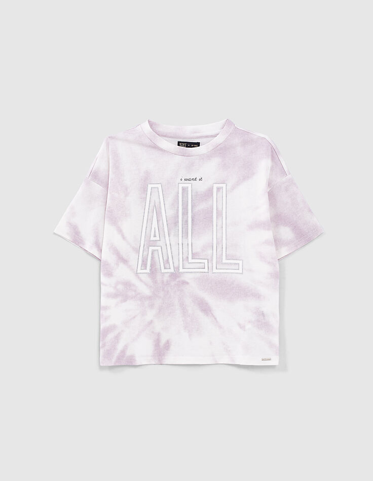 T-shirt blanc cassé bio tie and dye à maxi typo fille-1 T-shirt blanc cassé bio tie and dye à maxi typo fille-1