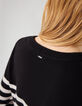 Pull en maille fine rayé noir et blanc strass rock femme-4