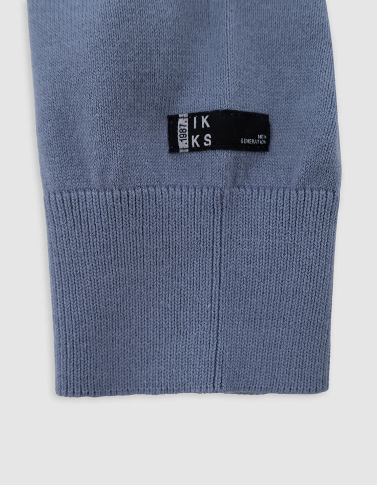 Pull bleu tricot bandes fantaisie garçon-6 Pull bleu tricot bandes fantaisie garçon-6