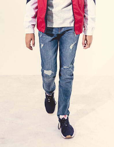 Boys' light blue distressed slim jeans  - IKKS