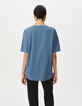 Tee-shirt manches courtes bleu grisé visuel buffle Femme-3