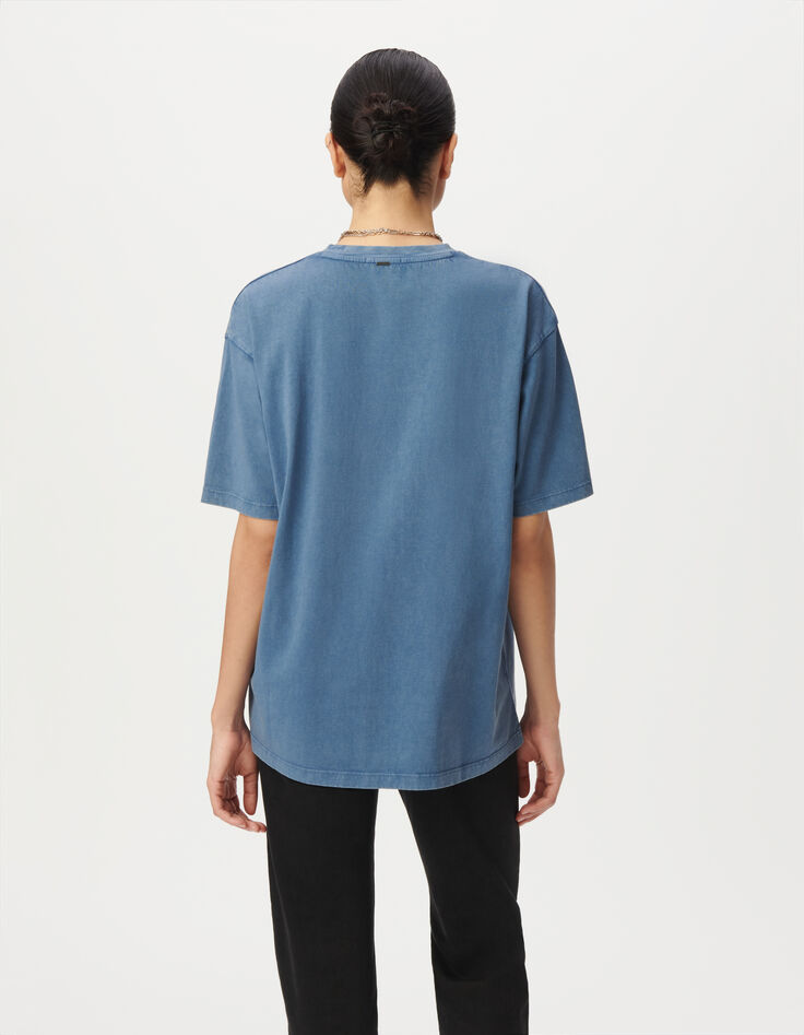 Tee-shirt manches courtes bleu grisé visuel buffle Femme-3