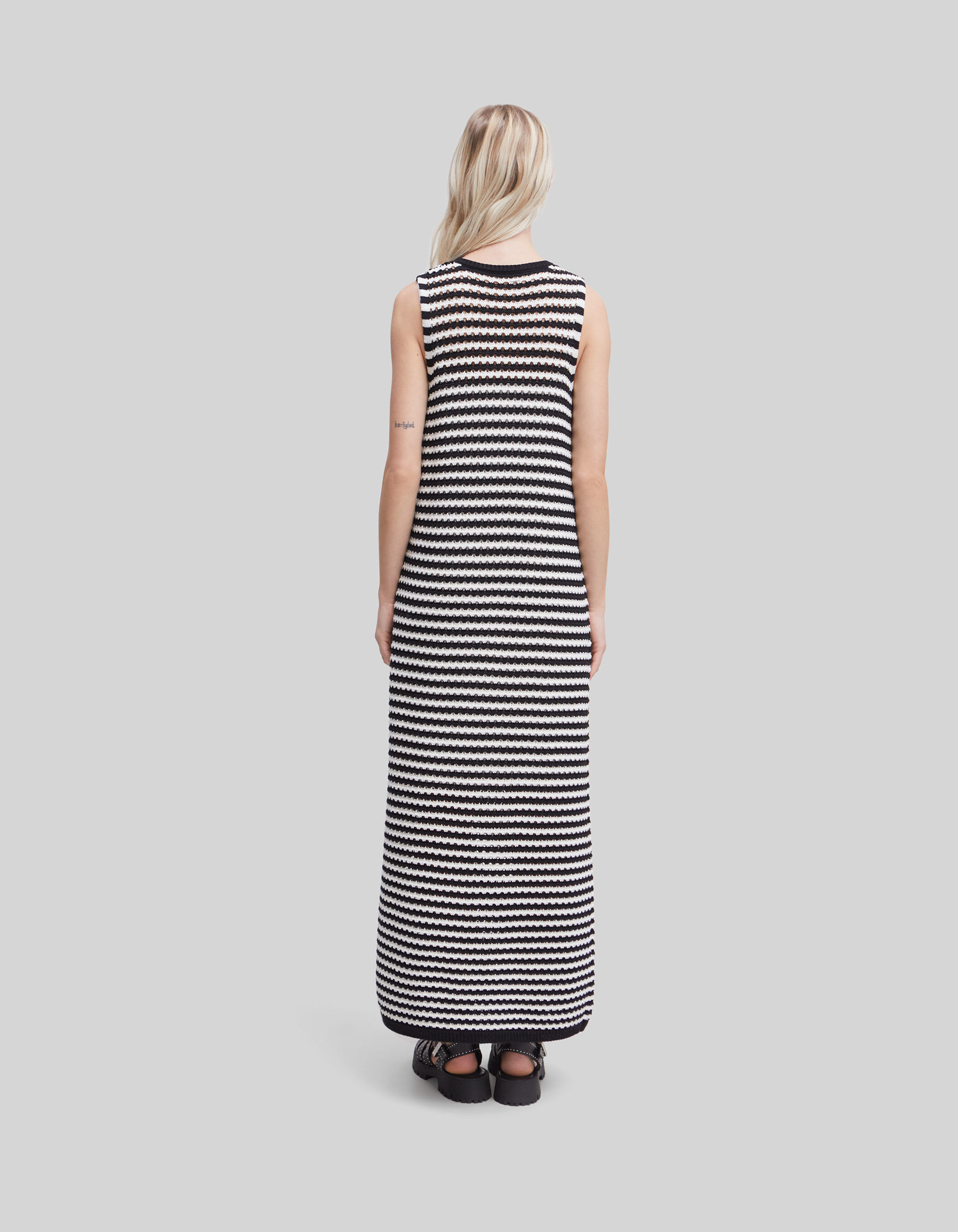Women s sailor stripe openwork knit long dress IKKS