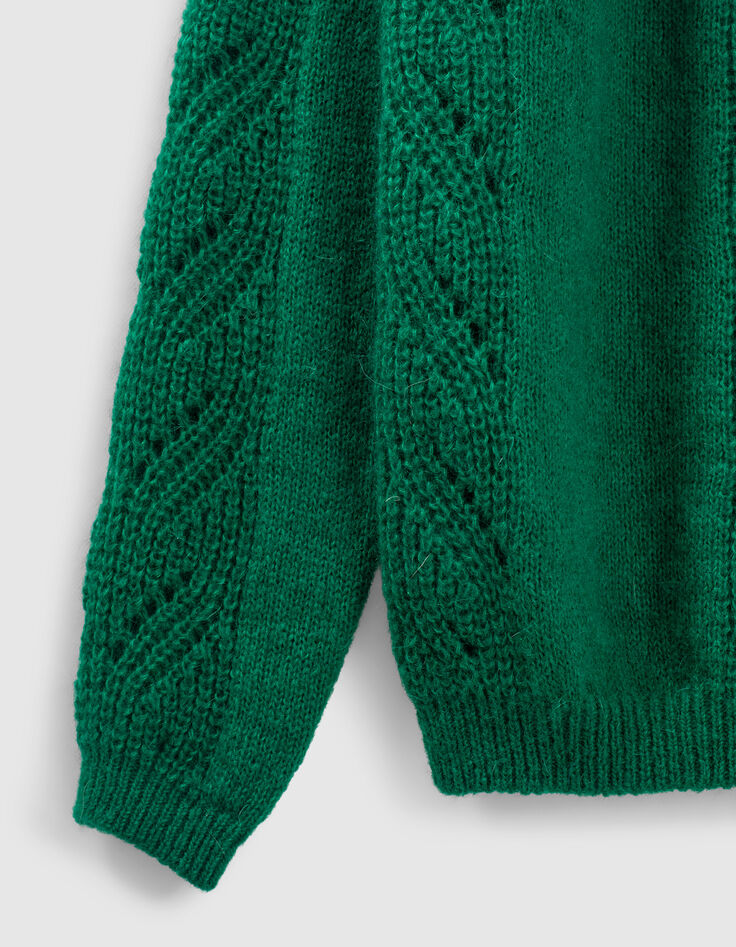 Grüner Damenrollkragenpullover mit Ajours-Strick-3