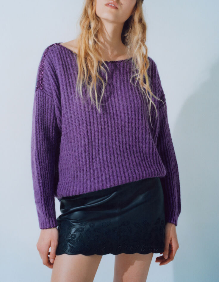 Jersey violeta punto acanalado y detalles lúrex mujer-1