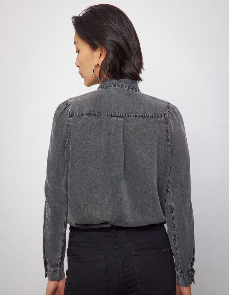 Graue Damenbluse aus Tencel&trade; mit Washed-Optik und Kragen-3