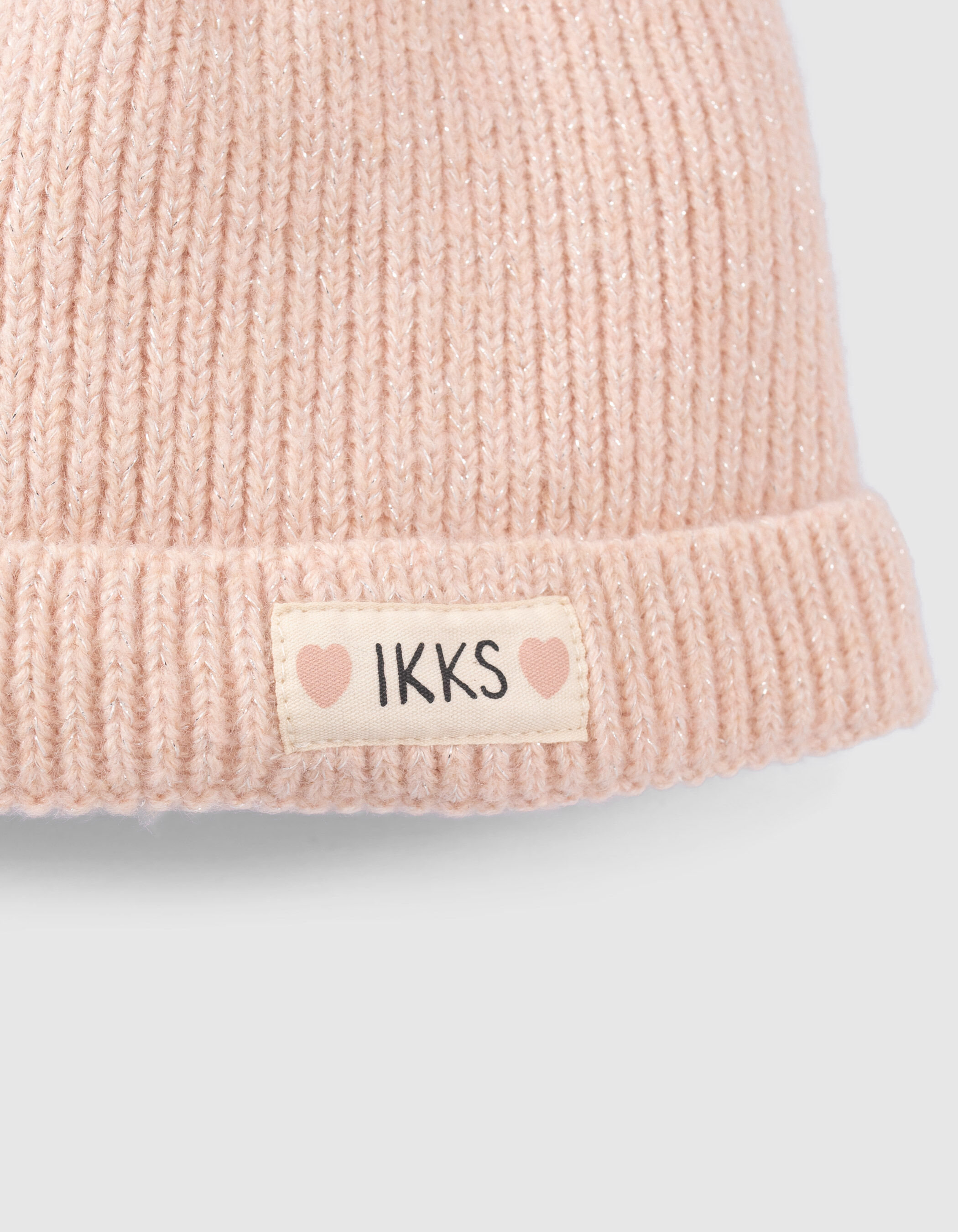 Bonnet rose poudre tricot lurex fourre bebe fille IKKS