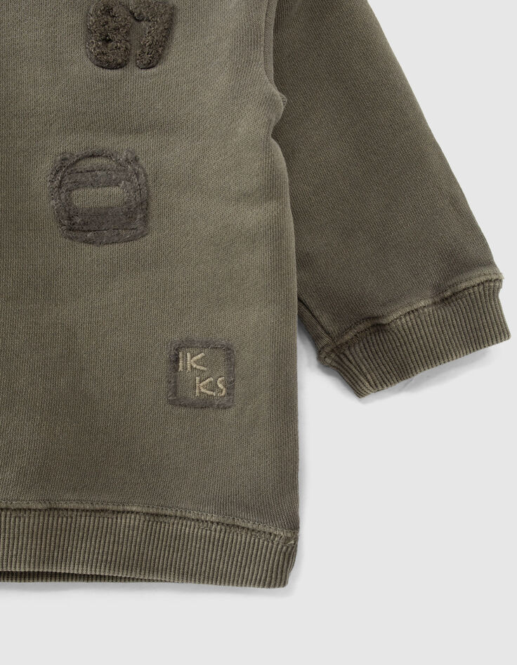 Kaki sweater met army borduursels babyjongens -5