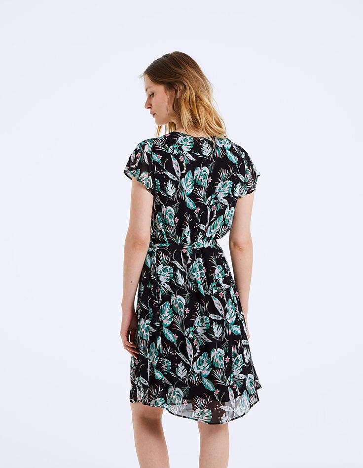 Vestido recto de crepé viscosa estampado floral -3 Vestido recto de crepé viscosa estampado floral -3