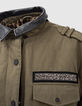 Khaki Damen-Kapuzenparka, Kunstpelzfutter, Chevron-2
