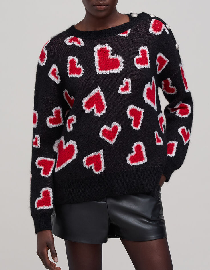 Zwarte hartjacquardtrui voor dames-2 Zwarte hartjacquardtrui voor dames-2