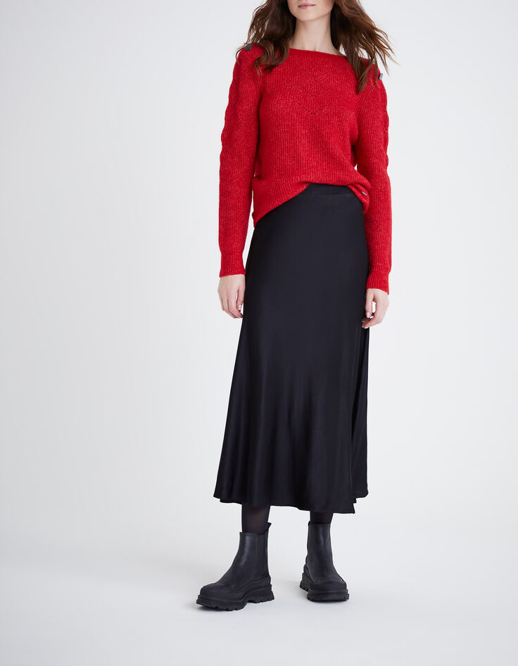 Women’s red knit sweater with bow sewn on back-6