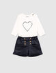 Baby girls' white T-shirt and navy shorts outfit-1