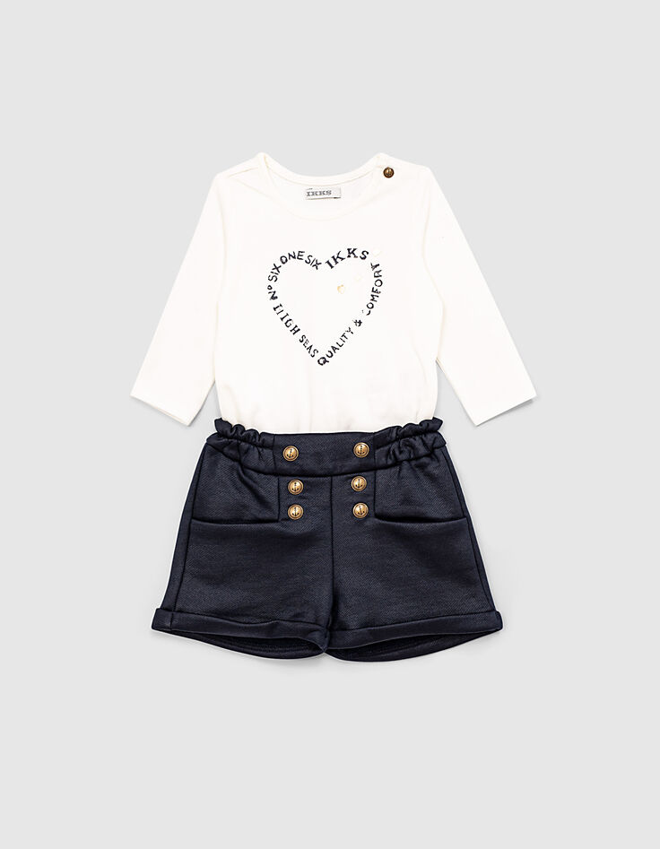 Baby girls' white T-shirt and navy shorts outfit-1