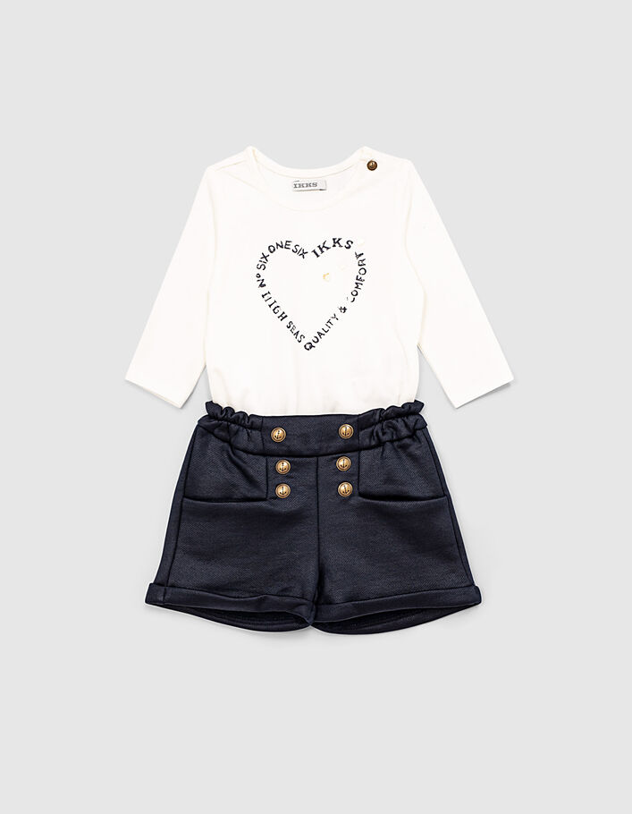 Baby girls' white T-shirt and navy shorts outfit - IKKS