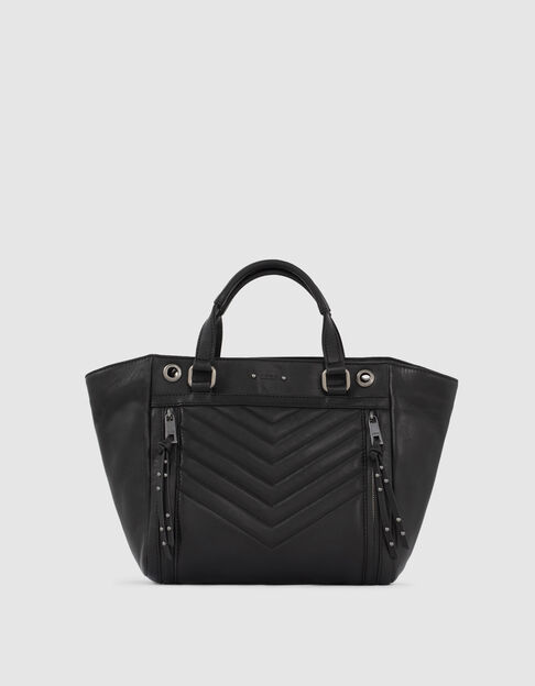 Women’s THE 1440 BLACK MEDIUM quilted chevron leather tote bag - IKKS