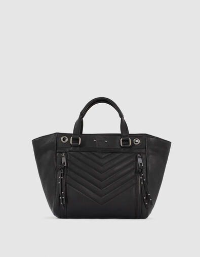 Women’s THE 1440 BLACK MEDIUM quilted chevron leather tote bag - IKKS