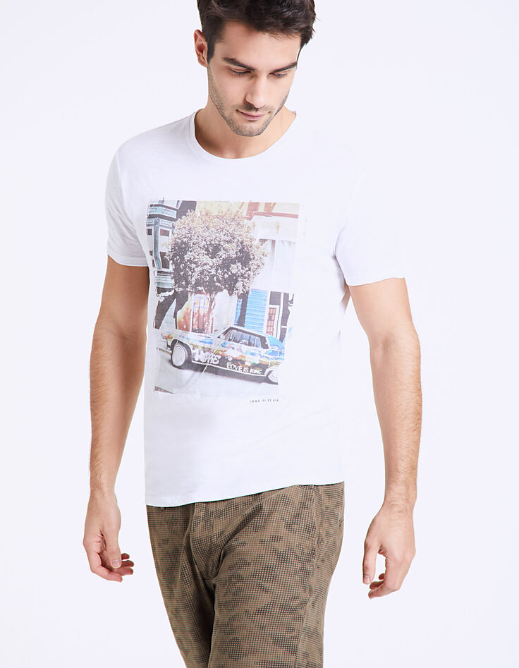 Men’s white Don't worry Be Hippy car graphic T-shirt-3 Men’s white Don't worry Be Hippy car graphic T-shirt-3