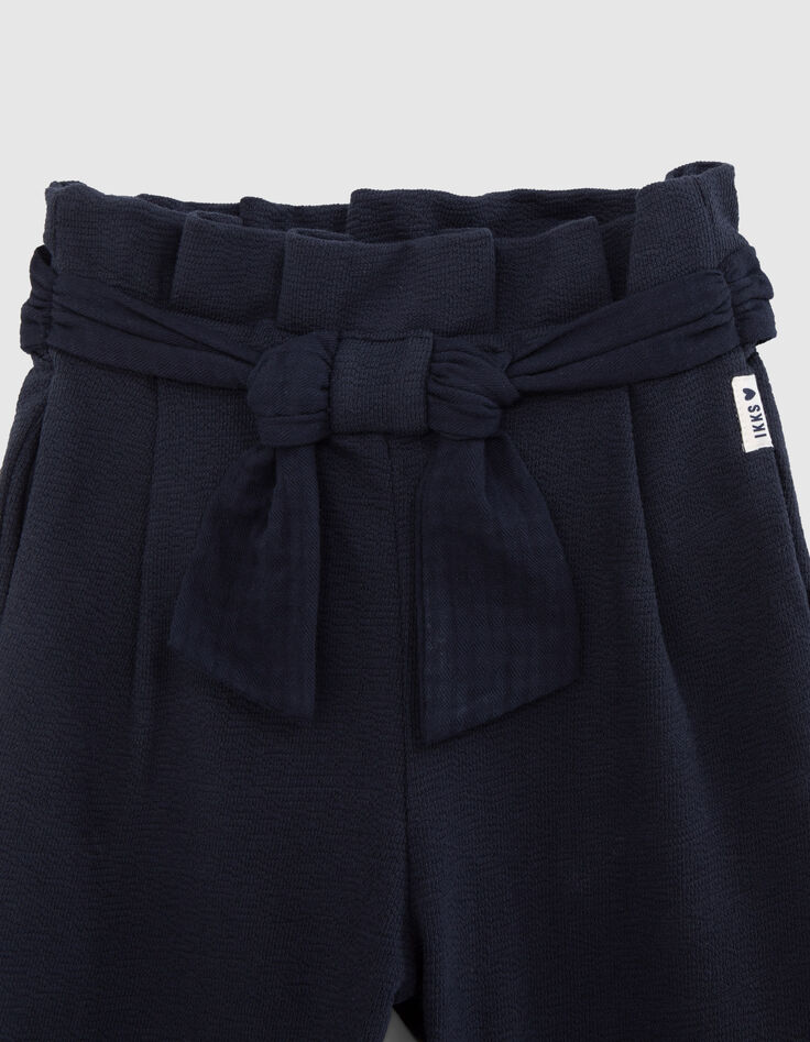 Pantalón azul marino algodón punto cinturón anudado niña-2
