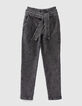 Grijze bootcut jeans hoge taille met riem Dames-6
