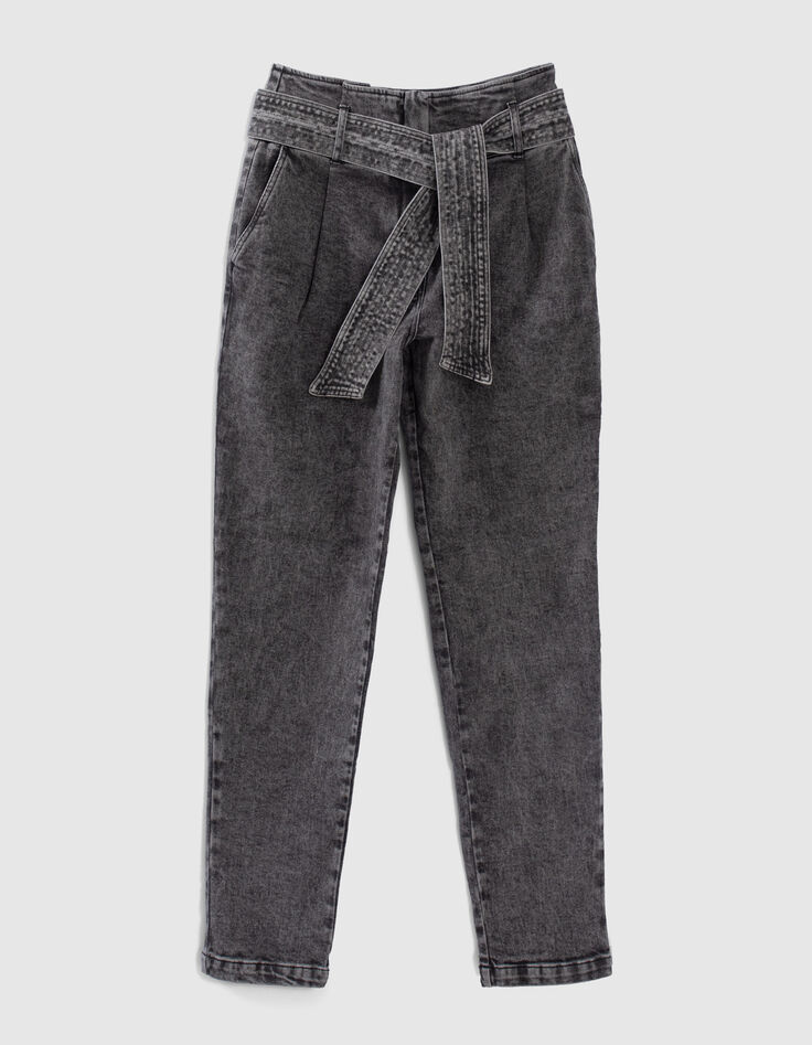 Grijze bootcut jeans hoge taille met riem Dames-6