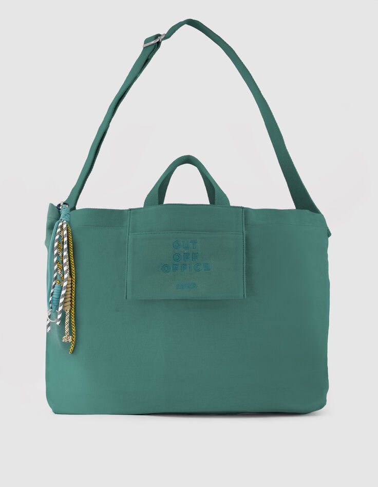 Sac totebag vert toile broderie Femme-2