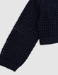 Cardigan marine coton bio tricot ajouré fille-5