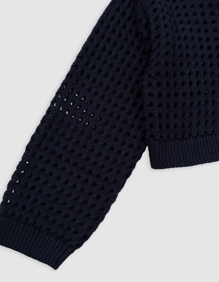 Cardigan marine coton bio tricot ajouré fille-5