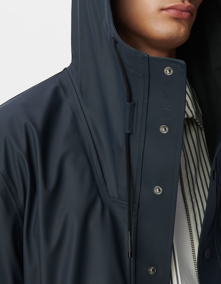 Men&rsquo;s navy rubber nylon hooded parka-5