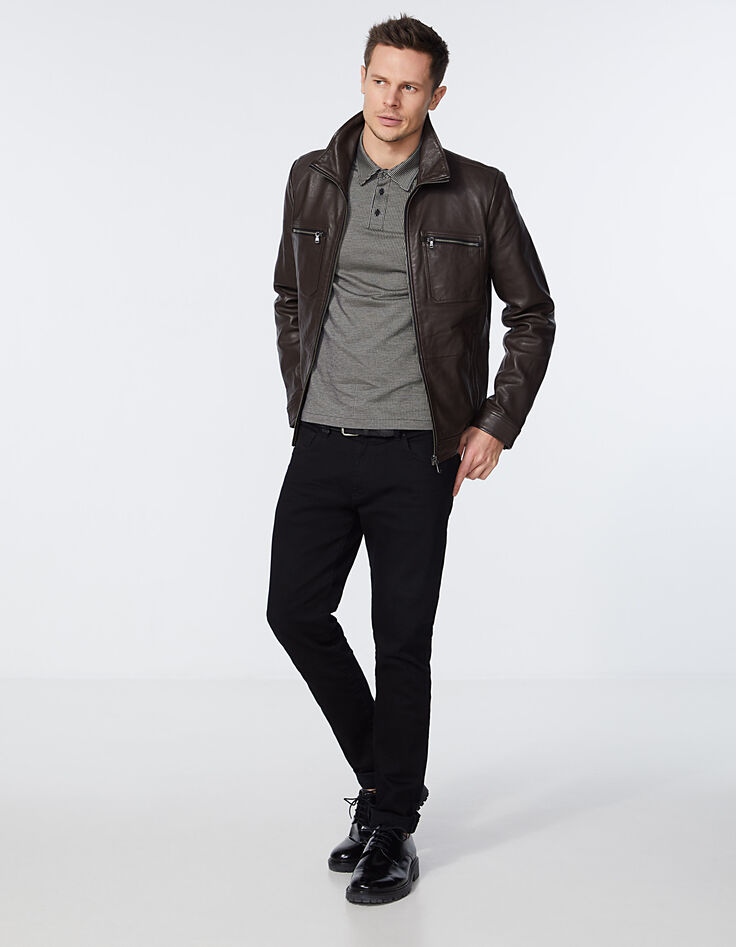 Men’s black striped minimalist Jacquard polo shirt-5