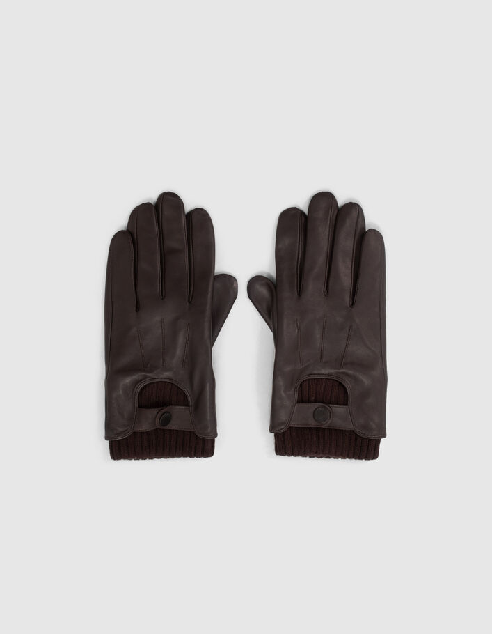 Dark Choco Herrenlederhandschuhe mit Rippbündchen-2