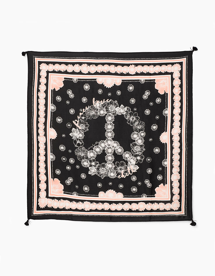 Chèche gris symbole Peace & Love fleurs fille -1