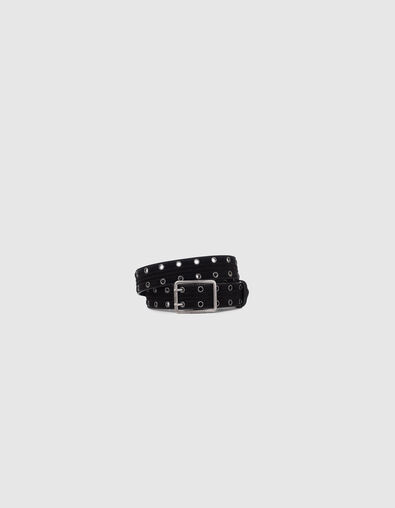 Ceinture noire cuir velours matelassé à œillets Femme - IKKS