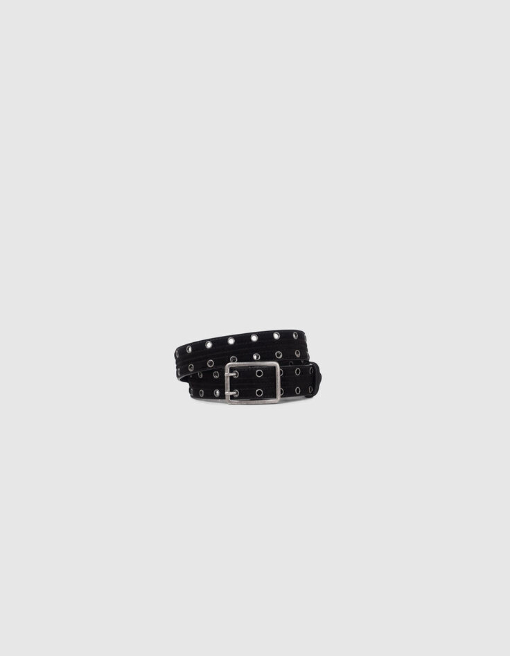 Ceinture noire cuir velours matelassé à œillets Femme-1