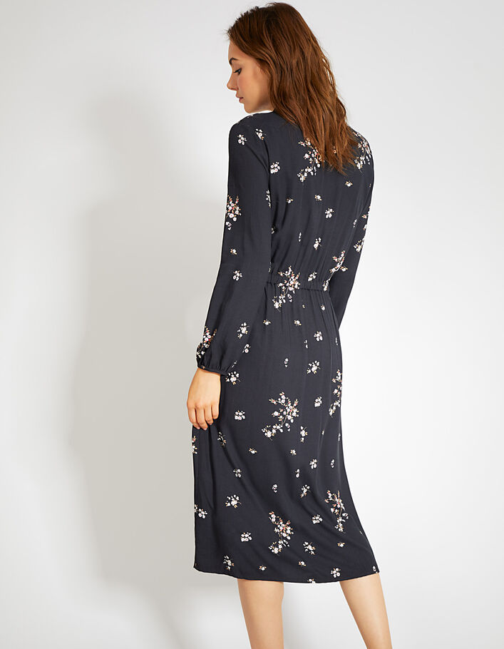 Zwarte midi-jurk met witte bloemenprint I.Code - I.CODE