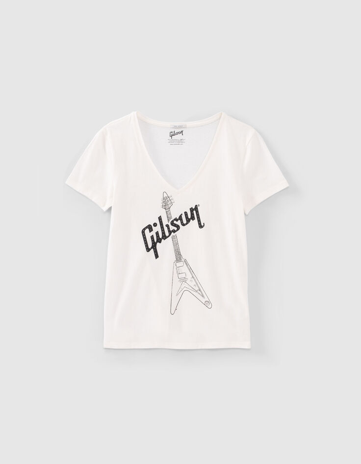 Weißes Damen-T-Shirt mit E-Gitarre GIBSON-6