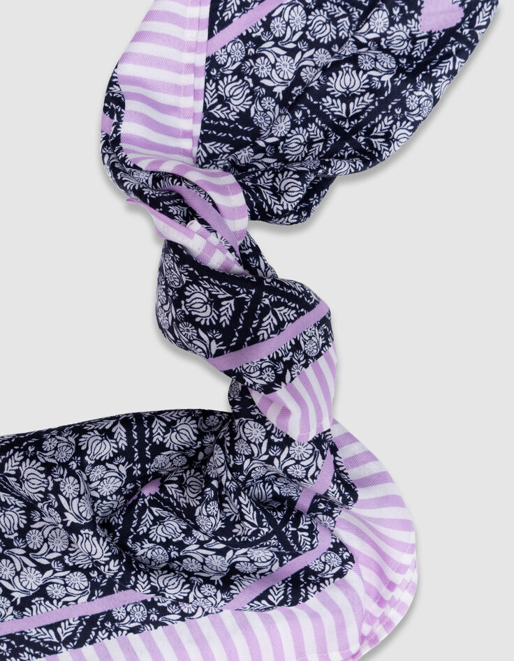Foulard carr&eacute; marine imprim&eacute; floral et coeur vichy fille-3