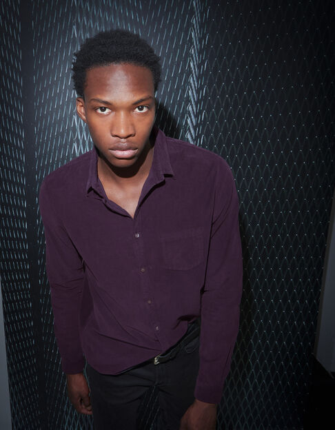 Chemise REGULAR dark plum en velours milleraies Homme
