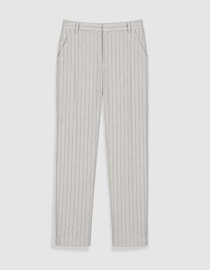 Pantalon de tailleur cigarette beige rayures tennis Femme-5